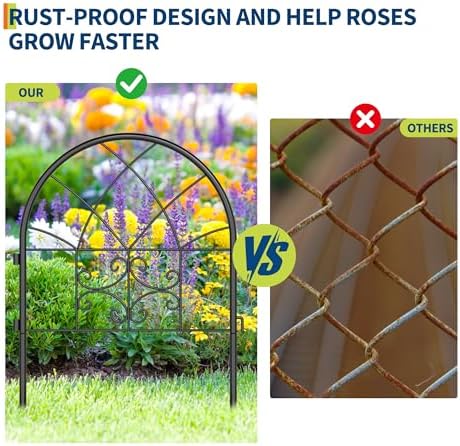 Garvee Decorative Garden Fence Panels 8-Pack, 20"x26" Black Metal Arched Border for Flower Bed Edging, Rustproof No-Dig Animal Barrier for Dogs, Rabbits, Patio & Yard Outdoor Decor - Image 4