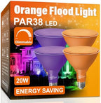 PAR38 LED Outdoor Flood Light Bulbs,Dimmable 20W(200W Equivalent) E26 Base Flood Light Bulbs,1800 Lumens LED Flood Light for Outdoor Garden,Garage,Yards,Orange Purple 4 Pack by LOXYEE