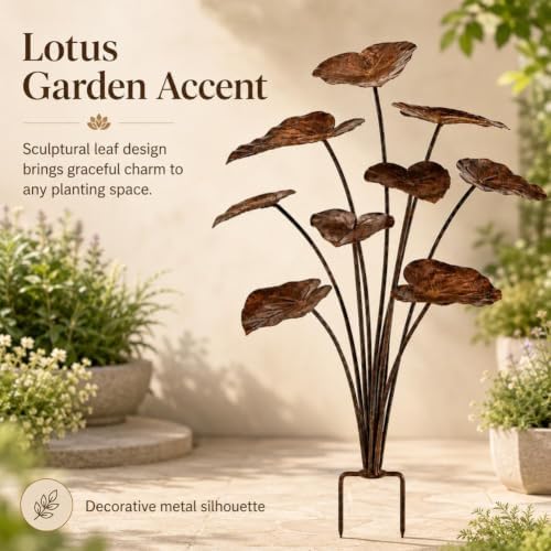 Rustic Metal Lotus Leaf Garden Stake, Outdoor Garden Art Decor - Image 2
