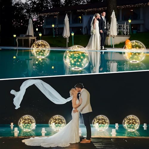 afzdby Floating Pool Lights Solar Powered,14 Inch 3000K Warm White Inflatable Glow in The Dark Balls,IP68 Waterproof Led Light up for Inground Pool,Christmas Decorations Outdoor Ornaments - Image 3