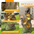 Outdoor Water Fountain, 40" H Tree Trunk Fountain with 5 Waterfalls, 6 Tiers Cascading Garden Water Feature with LED Lights, Featured Pump Access Door for Patio Lawn Yard - Image 2