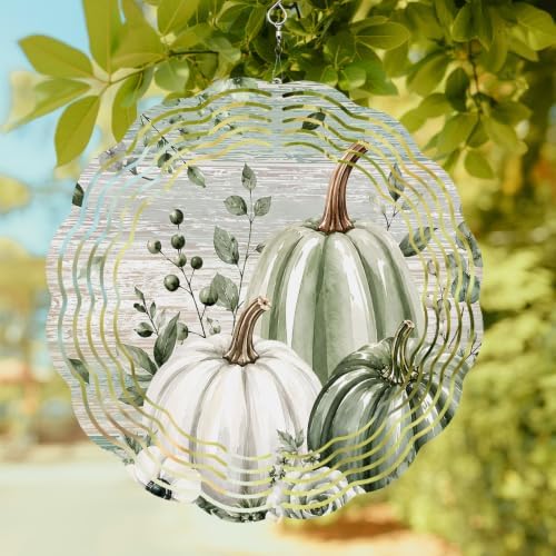 10 Inch Sage Green Pumpkins Fall Wind Spinner for Yard and Garden, Farmhouse Wooden Thanksgiving Hanging Ornaments Outdoor 3D Kinetic Wind Sculpture Spinners Indoor Outdoor Patio Décor Ornaments Gift - Image 2