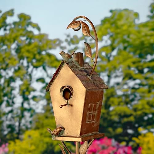 Copper Colored Fancy Design Birdhouse Garden Stakes (Stretched Classic House Shape) - Image 3