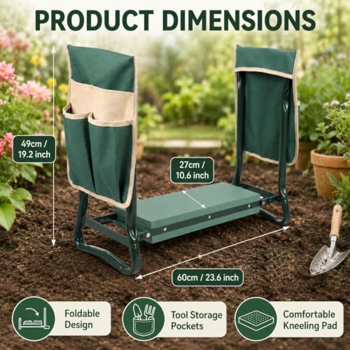 Garden Kneeler and Seat with Tool Pouches, Foldable, EVA Foam Pad - Image 3