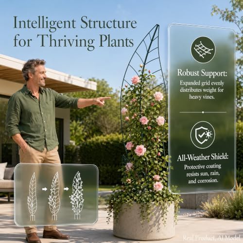 Oversize Leaf Metal Trellis, Tall Robust Plant Support Structure - Image 5