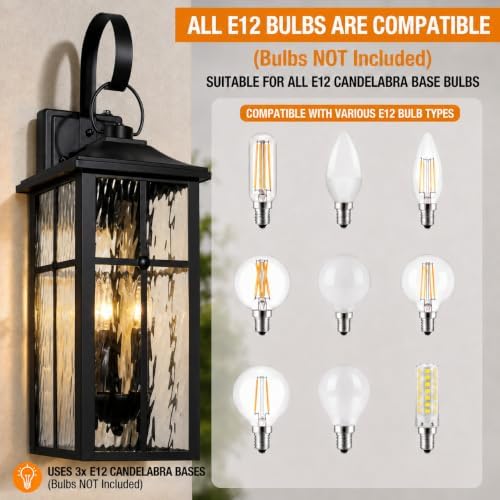 2 Pack Dusk to Dawn Outdoor Wall Lights, 23.9" Black - Image 5