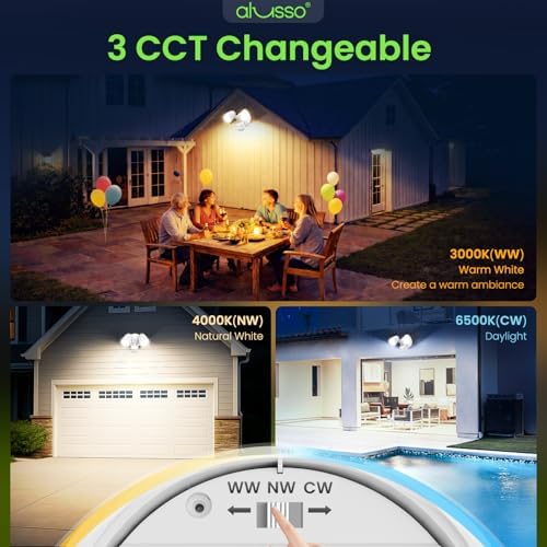 ALUSSO Motion Sensor Outdoor Lights Metal Heads, 30W 3600LM Flood Lights Outdoor 120V, 3 Modes Dusk to Dawn/Auto/On Time, 3000K 4000K 6500K Adjustable, Hardwired Security Light ETL Listed, White 1PC - Image 4