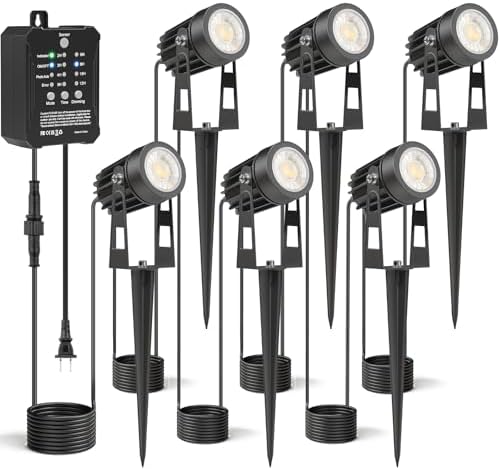 HIBOITEC Low Voltage Landscape Lighting with Transformer Photocell Sensor and Timer Spotlights Kit 56FT ETL Approved Wire 2700K 6 Packs by HIBOITEC