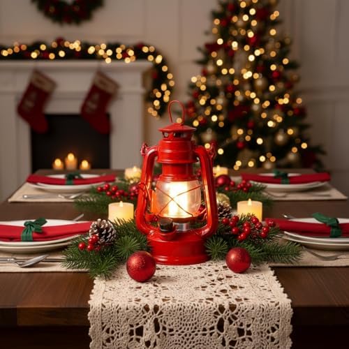 Hortsun 8pcs 8inch Red Vintage LED Hurricane Lantern Battery Operated Lamp - Image 2
