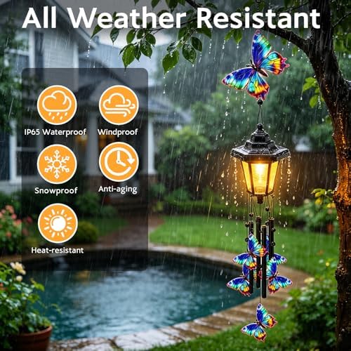 Large Solar Butterfly Wind Chimes, Gifts for Women Mom Grandma Wife Sister Daughter Neighbor, Black Metal Wind Chimes with Wind Catcher, Solar Decor Lights for Outdoor Garden Patio Yard Porch Window - Image 7