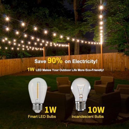 33FT Outdoor Waterproof String Lights with 11 Shatterproof Bulbs, IP65 Patio Lights for Garden Wedding Cafe - Tangle-Free Cables with Hooks (Warm White) - Image 6