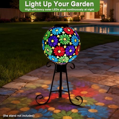 SAVENNA Mosaic Solar Gazing Ball 10 Inch,Glass Garden Globe with Auto On/Off for Yard, Lawn & Outdoor Decor,Multi-Color - Image 5
