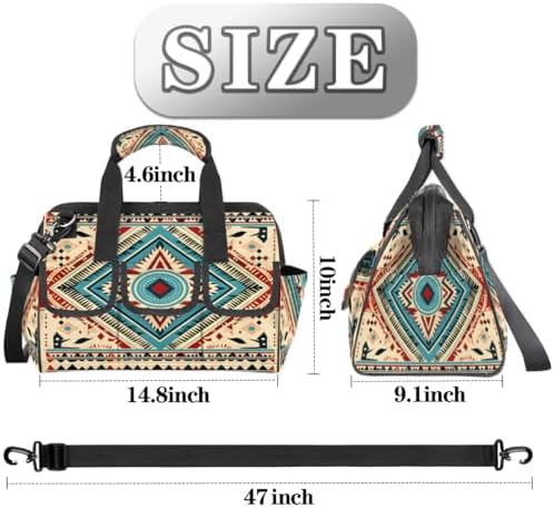 Boho Aztec Pattern Tool Bags for Men Women Multi-Pockets Wide Mouth Tool Organizer Storage Tote Bag Waterproof Stroage Bags with Adjustabe Shoulder Straper for Car Electrician Garden - Image 3