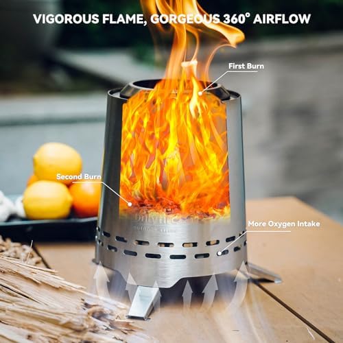 2-in-1 Wood Burning Fire Pit with Pot Rack, 9" Tabletop Fireplace, Silver - Image 6