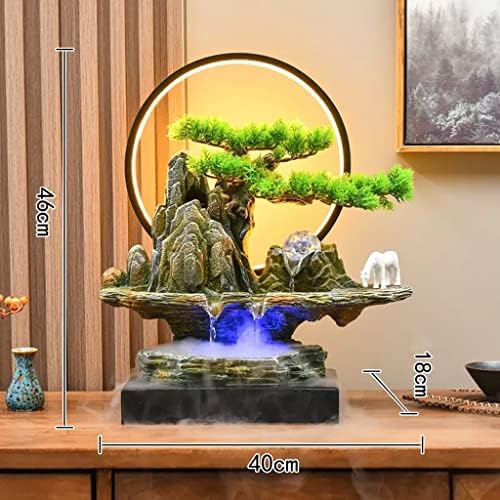 HIHELO Desktop Fountain Tabletop Fountain Resin Rockery Desktop Fountain with LED Light Living Room Decorative Waterscape Ornament Water Fountain Outdoor (Color : Without Nebulizer) - Image 2