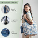 Maison d' Hermine Shopping Bags Cotton Quilted Tote Bag with Zipper Pockets - Image 5