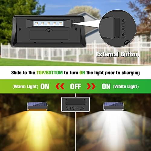 Bridika Solar Fence Lights, Fence Lights Fence Solar Lights Outdoor Waterproof Warm White & Daylight White LED Solar Lights for Backyard, Deck Railing, Stair Handrail and Wall (4 Packs, Plus Size) - Image 4