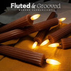 12 Pack, 10" LED Flameless Brown Tan Fluted Ribbed Grooved Taper Candles w/ 2 Remotes & 24h Timer Memory, On/Off Button, Dimmable, Flicker Mode, Battery Operated, Christmas Menorah Wedding - Image 3