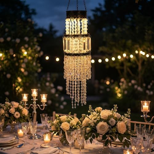 Solar Chandelier Outdoor, Solar Crystal Hanging Garden Lights Waterproof - Image 2
