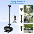 POPOSOAP 55W Solar Fountain Pump, 480GPH Solar Pond Pump with Dry-Run Protection, Solar Powered Water Pump with 17Ft Cord & 10Ft Extension Cable, PVC Tubing for Ponds, Garden, Waterfall, Hydroponics - Image 4