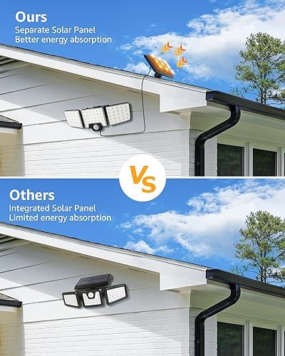 Lepro Solar Security Lights Outdoor Motion Sensor, 2 in 1 Separated and Integrated Remote Control IP65 Waterproof Solar Lights with 2 Light Modes, 3 Heads Floodlight for Garden Yard Garage - Image 3