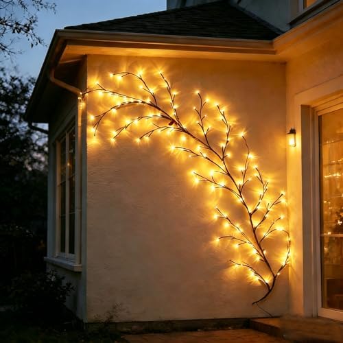 Solar Outdoor Willow Vine Light, 5.9ft 96LED Warm White Tree Branch Lights by EasesoliesTasteGreenLiving