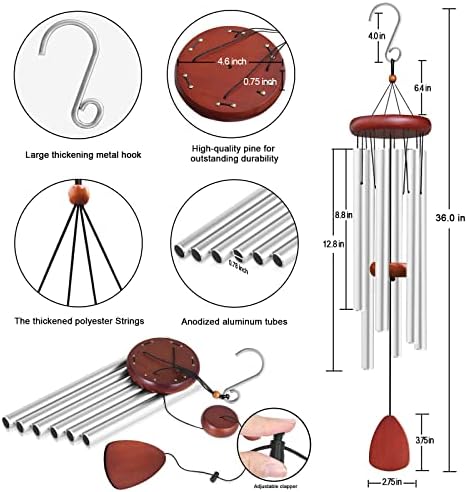 Large Aluminium Wind Chimes Outside, Soothing Melodic Memorial Sympathy Wind Chime, Suitable Outdoor Garden Decor, Gift for Mom Women Neighbors (Silver Wind Chimes-36) - Image 2