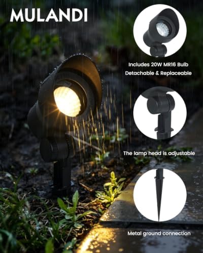 Aluminum & Glass Low Voltage Landscape Spotlights 12V LED with 20W MR16 Bulb Outdoor Landscape Lighting, 3000K Warm White Landscape Spot Lights Wired for Garden and Yard Up Lighting, 6 Pack - Image 4