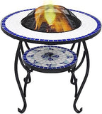 Mosaic Fire Pit Table, 26.8 Inch Outdoor Wood Burning Fireplace, Ceramic Tile Surface with Safety Mesh Cover and Poker for Garden, Patio, Backyard by Unknown