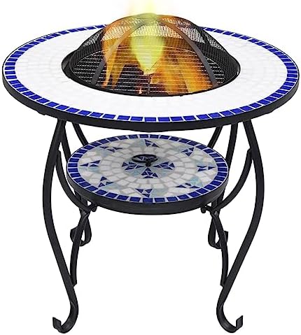 26.8 Inch Mosaic Fire Pit Table, Decorative Ceramic Outdoor Wood Burning Fire Bowl with Safety Mesh and Poker for Patio Garden Backyard Heating by Unknown