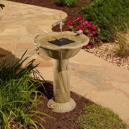 Smart Solar Acadia IntelliSolar® Outdoor Solar-Powered Birdbath Fountain with Remote, Bubbler, and Spray, Nature-Inspired Pedestal Solar Birdbath Fountain, Olive Green - Image 2