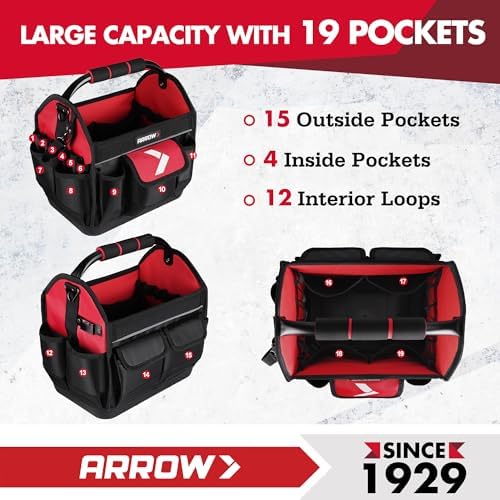 ARROW 12" Tool Tote with Waterproof Hard Base, Electrician Tool Bag - Image 5