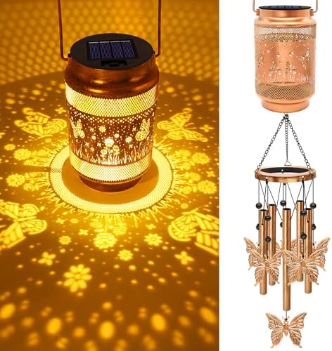Butterfly Solar Wind Chimes for Outside, Gifts for Mom Women Grandma Birthday Memorial Teacher, 32" Windchimes Outdoor Decor Hanging Solar Lantern for Garden Porch Patio Backyard by MRHEPHAESTUS