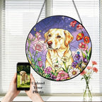 Personalized Dog Photo Stained Glass Suncatcher Custom Pet Portrait Memorial Window Hanging with Flowers, Keepsake Sympathy Birthday Gifts for Dog Lovers Pet Owner Family Home Decor 11.81Inch - Image 5