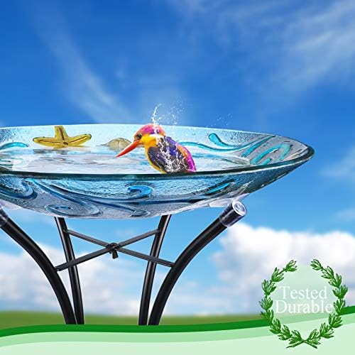 MUMTOP Solar Bird Bath Bowl with Metal Stand, Bird Feeder for Garden Decor - Image 6