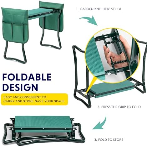 iPower Garden Kneeler and Seat Foldable Kneeling Bench with Sturdy Soft EVA Foam Pad for Outdoor, Fishing, Camping, 2 Tool Pouches Included, Green - Image 3