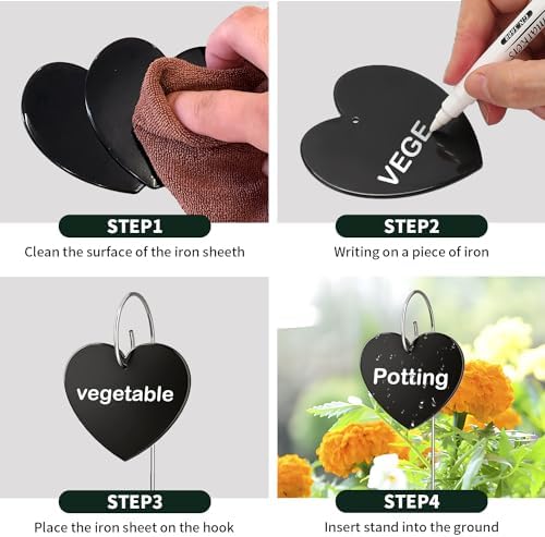 60-Pack Iron Metal Heart Shaped Garden Markers Weatherproof Metal Plant Labels Large Planting Seedling Stake Signs, for Seedlings Herbs Vegetable Greenhouse Gifts with White Marker Pen Labels - Image 6