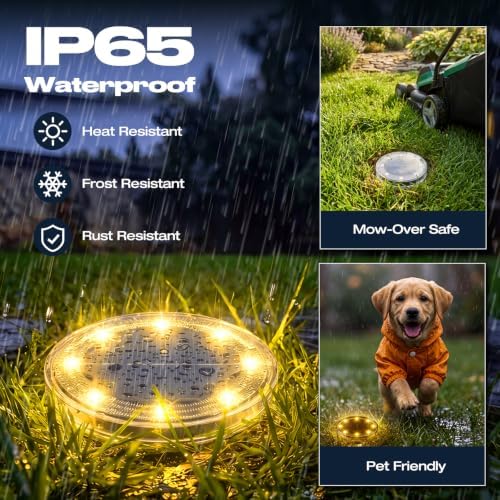 vighep Mini Solar Ground Lights, 24 Pack Solar Lights Outdoor Waterproof, Upgraded LED Flat Landscape Lighting for Outside Pathway Garden Patio Yard Driveway,Warm White - Image 3