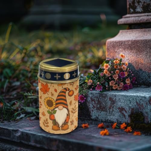 Poceacles Solar Lights Outdoor Solar Powered Cemetery Stake Candle Grave Lamp Landscape Lighting Grave Flameless Candle for Autumn Decor, Retro Gnome Sunflower, Pack of 6 - Image 3