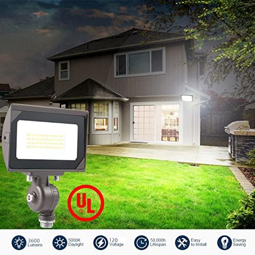 30W Outdoor LED Flood Light With 1/2" Knuckle Mount (Plate Included), 5000K Daylight 3600LM 120V, UL Waterproof LED Security FLood Lighting for Wall Wash /Sign/Flagpole/Tree/Yards/Advertising Boards - Image 2