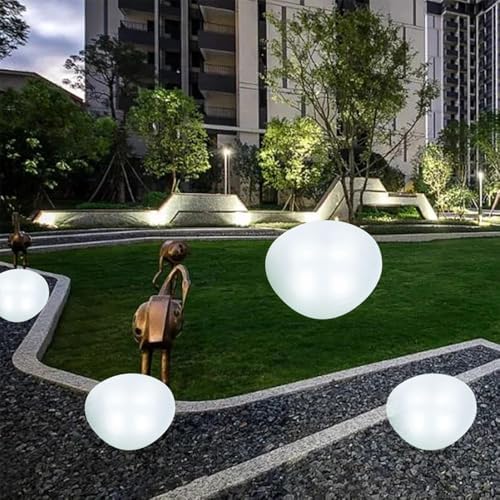 Solar Small Garden Lights Outdoor Glow Cobblestone Shape Lamp Garden Decor Waterproof Landscape Night Lights for Garden Paths, Stairs, Lawns, Patios, Yard, 4 Pack (Cool White) by GDZBNIZK