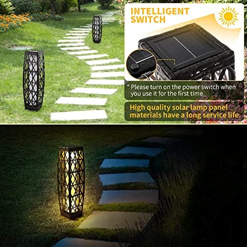 Solar Powered Outdoor Floor, 2 Piece Outdoor Floor Lamps, Solar Lanterns Waterproof, Resin Wicker Weather-Resistant Rattan Deck Light for Patio, Lawn, Porch, Garden - Image 2