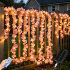 GOESWELL Solar Flowers Vine Lights : 32.8Ft 100Led Warm White Fairy Lights with Remote Timer Dimmable for Garden Fence Balcony - Solar Cherry Blossom String Lights for Patio Yard Pathway Wedding Decor by SolarOutdoorLights