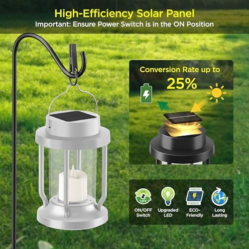 Solar Lantern Outdoor & Indoor Use – Hanging Solar Lights with Realistic Flickering Flameless Candle, Weatherproof for Gardens, Patios, Trees, and Lawns (White, 4 Pack) - Image 6
