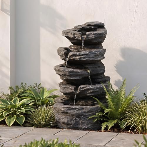 19.7" Tall Outdoor Water Fountain, 5 Tier Cascading Bowls and Stacked Water Fountain with LED Lights, for Yard Décor, Backyard, Patio and Deck (19.7'') - Image 7