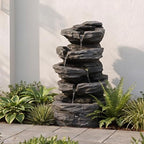 19.7" Tall Outdoor Water Fountain, 5 Tier Cascading Bowls and Stacked Water Fountain with LED Lights, for Yard Décor, Backyard, Patio and Deck (19.7'') - Image 7