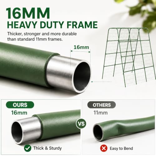 63" Tall Garden Trellis for Climbing Plants, 16mm Heavy Duty Metal Frame Cucumber Trellis with Netting, 20 Plant Clips, Easy Assembly Vegetable Trellis for Tomatoes, Beans, Peas, Raised Bed - Image 3