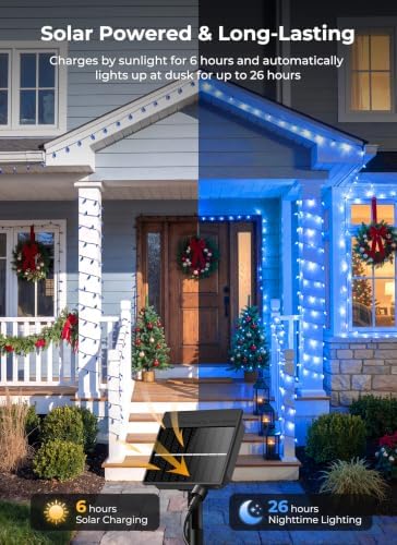 Blue C6 Solar Christmas Lights Outdoor, 2 Pack Total 45.28ft 100 LED Solar String lights Waterproof IP65, Twikle Fairy Light Christmas Tree Decorations for Yard Patio Fence Garden Wedding Party Decor - Image 3