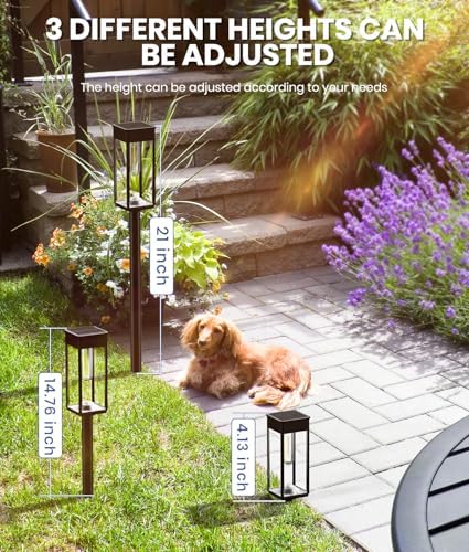 NEWMESSI Solar Garden Lights, 4 Pack, 3 Heights, Warm White, IP65 - Image 5