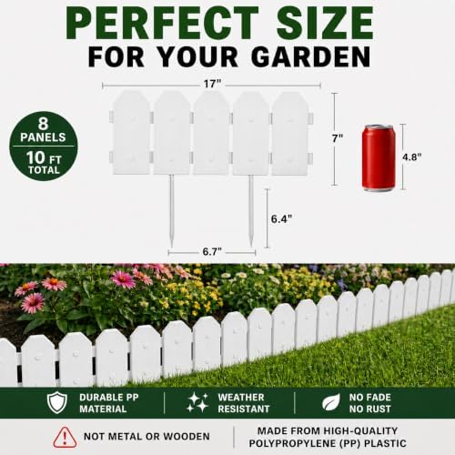 Evelyne Garden Border Edging: Wooden Grain Fence Dog Ear Design - Landscaping Fence Liner Lawn Edge Barrier - Decorative Lawn Landscape Panels Elements -Landscaping Edging (White, 10ft.) - Image 4
